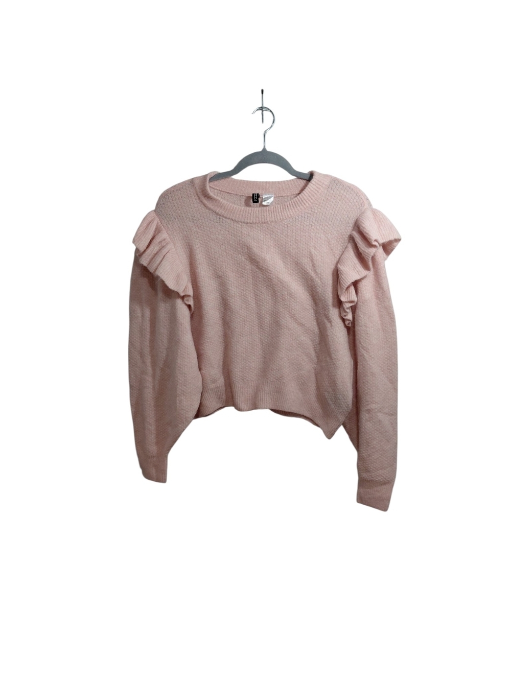 Divided Light Pink Ruffle Shoulder Crew Sweater